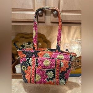 Vera Bradley Pleated Tote Orange Green Black Pink shoulder bag.